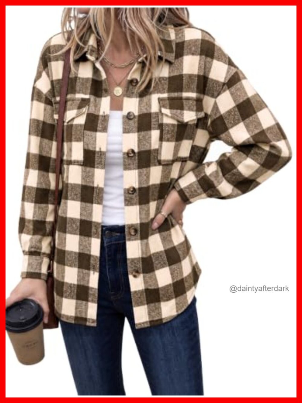 Oversized Buffalo Plaid Flannel Shacket Button Down Shirt Jacket